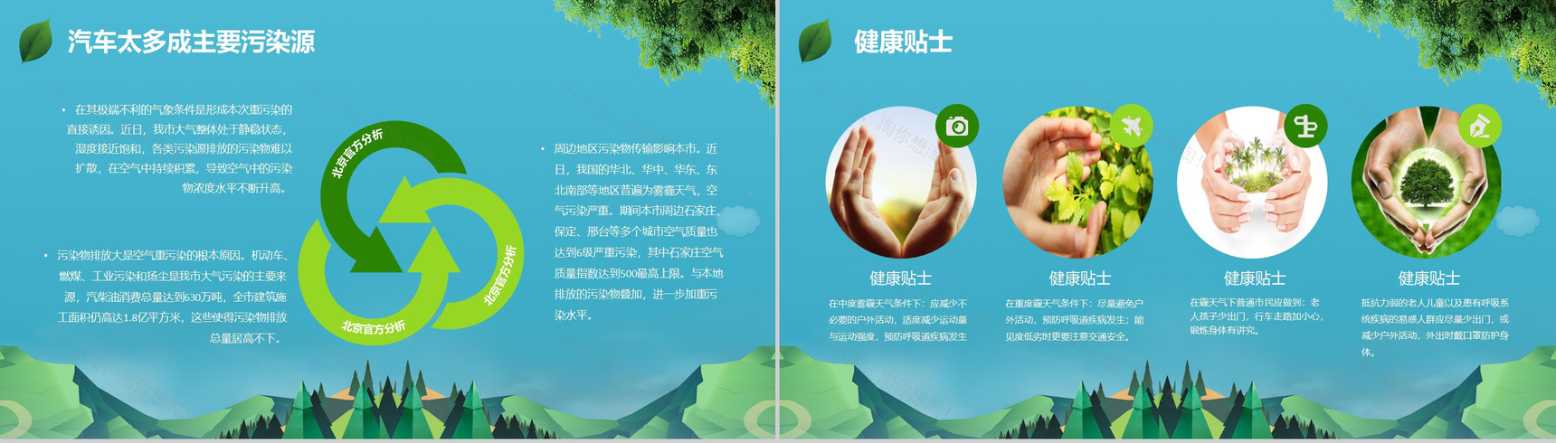 清新简约绿色防治雾霾环境活动策划PPT模板-7