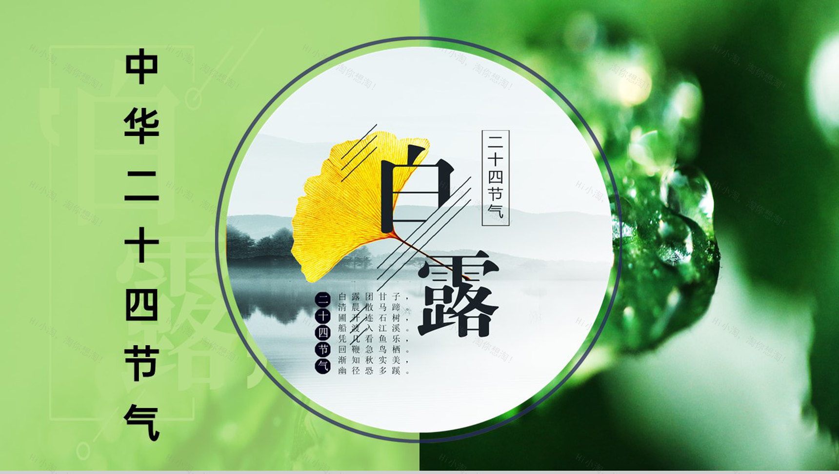 蓝绿色清新风中华传统二十四节气之白露文化习俗PPT模板-1