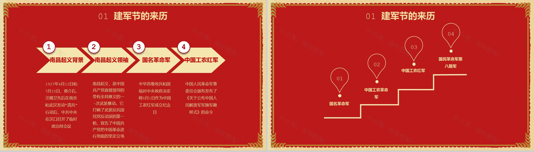 红色中国风设计八一建军92周年PPT模板-3