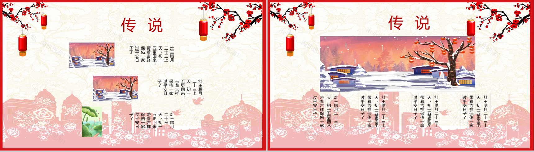 喜庆剪纸风腊月二十三过小年节日介绍PPT模板-7