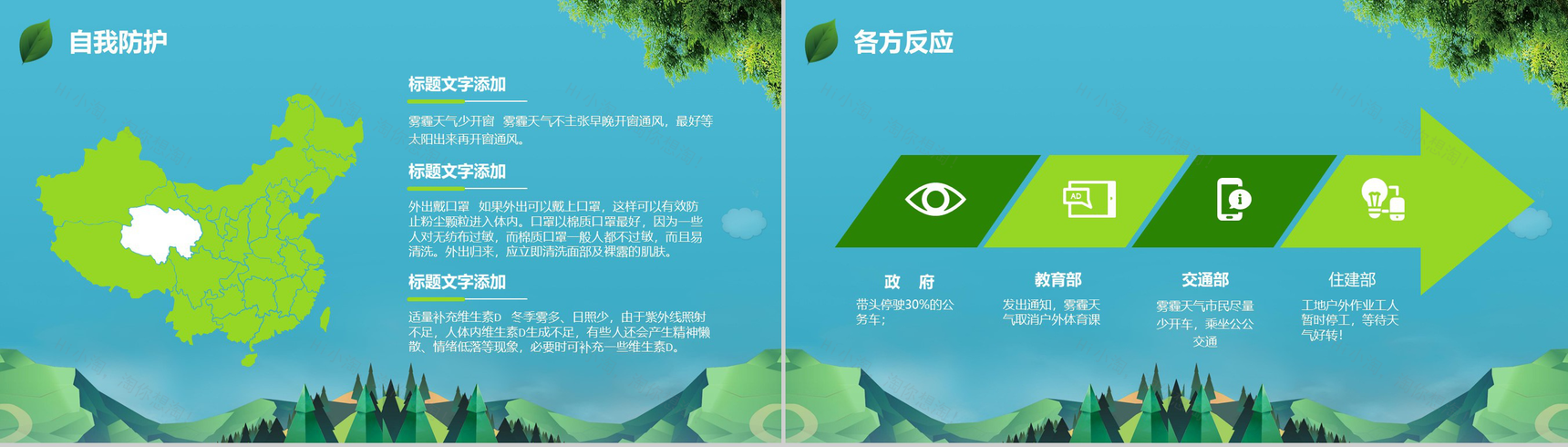 清新简约绿色防治雾霾环境活动策划PPT模板-6