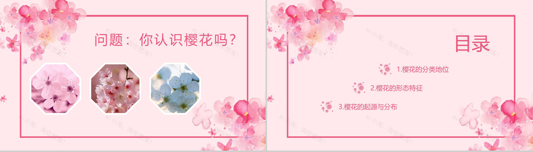 粉色唯美清新浪漫樱花节PPT模板-2