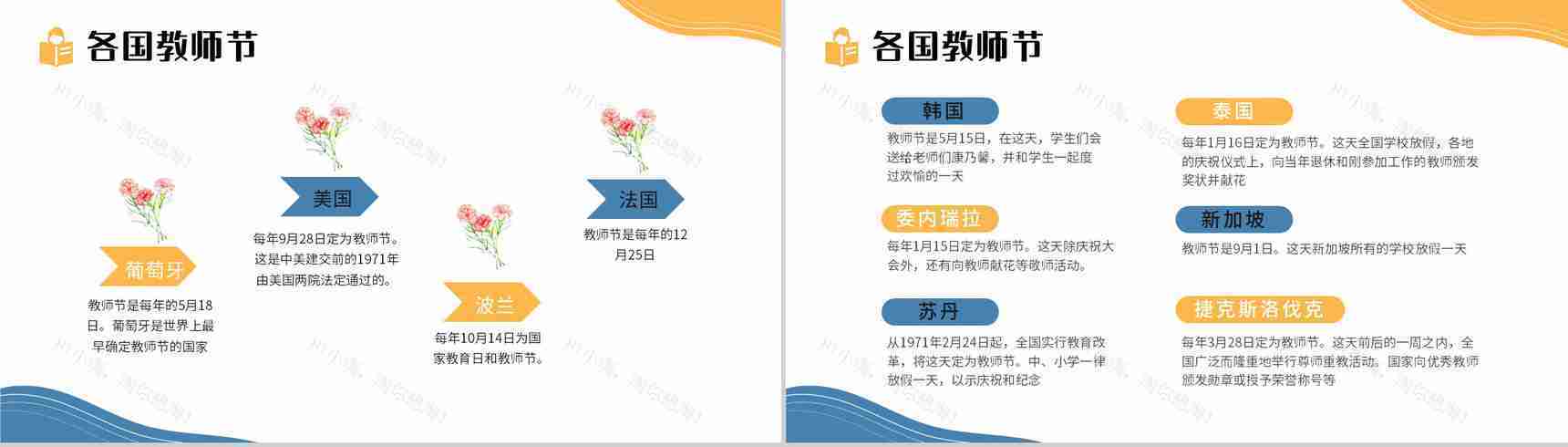 手绘蓝黄色教师节快乐祝福老师班会PPT模板-11