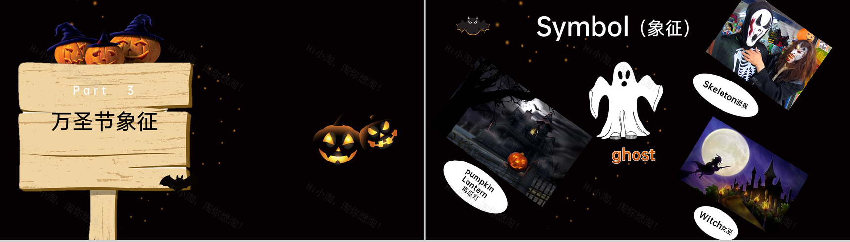 黑色炫酷卡通风万圣节习俗介绍主题班会PPT模板-6