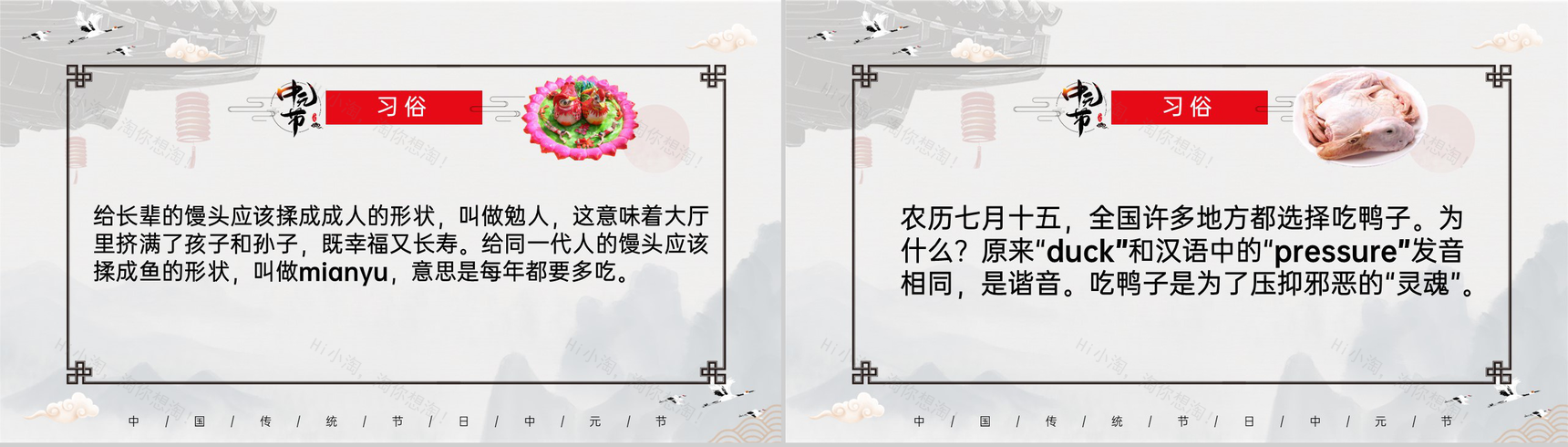 灰色中国风中华传统节日之中元节起源习俗课外拓展PPT模板-7