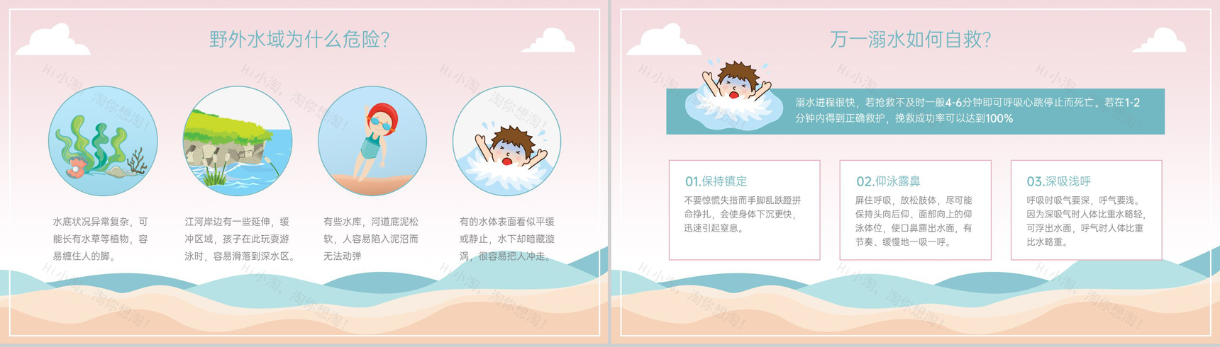 浅粉卡通风幼儿中小学防溺水安全教育主题班会PPT模板-5