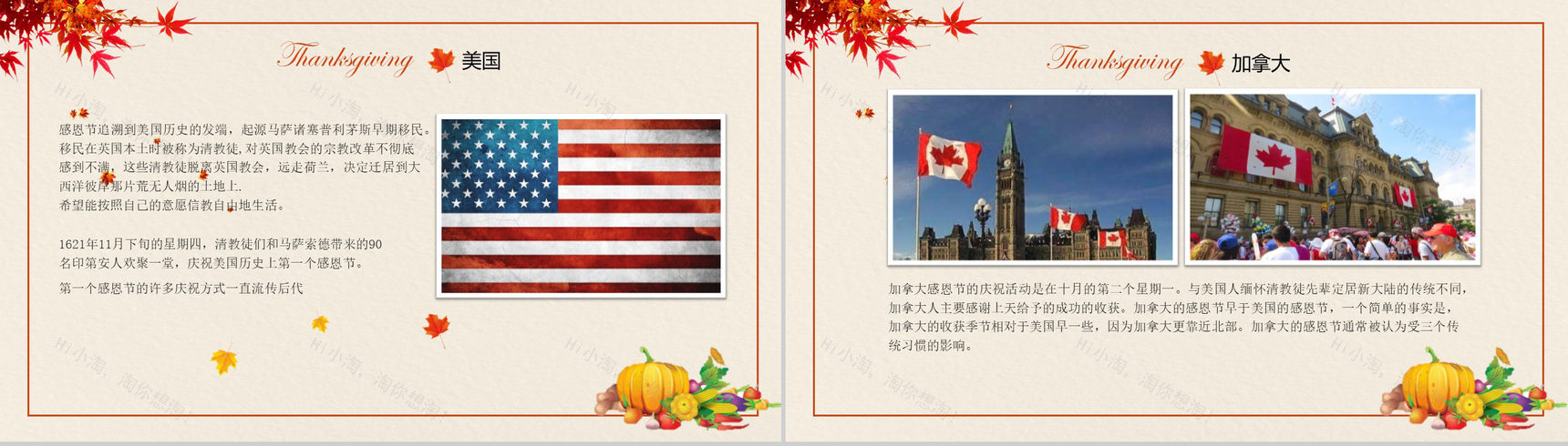 复古简约风感恩节节日介绍宣传活动策划PPT模板-5