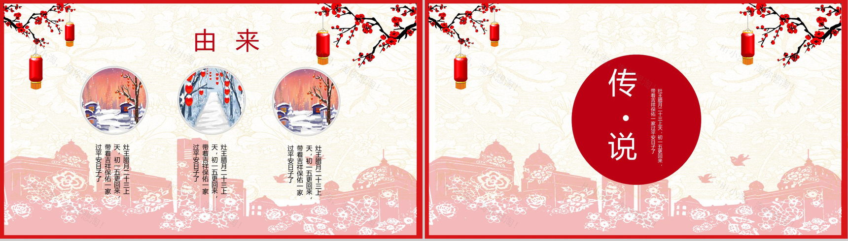 喜庆剪纸风腊月二十三过小年节日介绍PPT模板-5