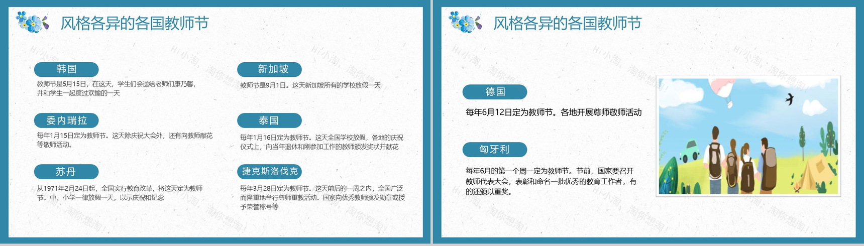 蓝色小清新花卉设计教师节主题PPT模板-11