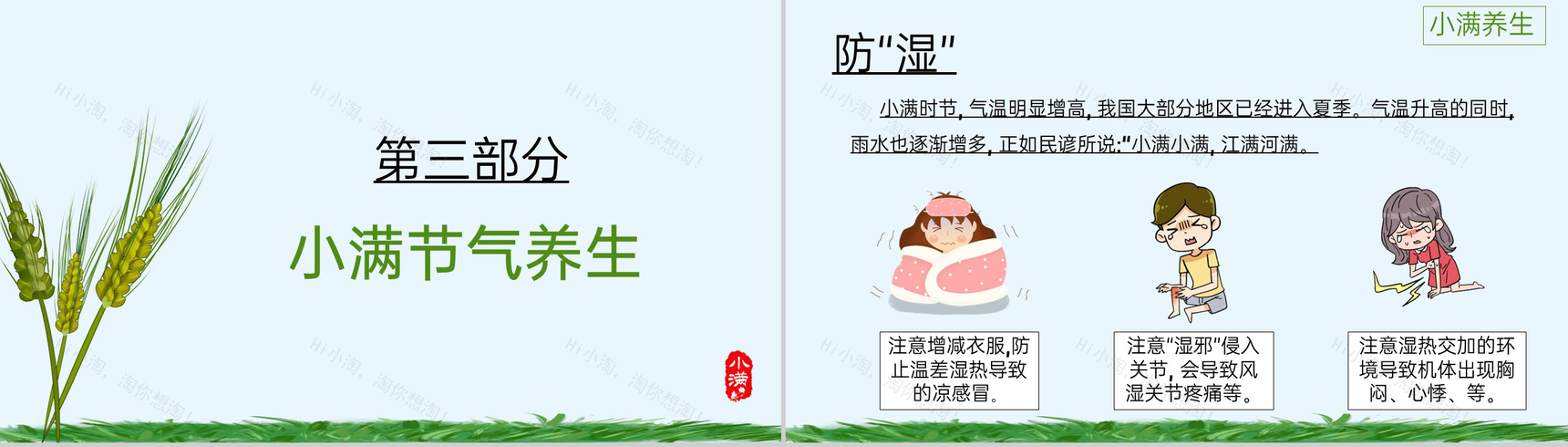 蓝绿卡通风中国传统二十四节气小满节气由来PPT模板-6