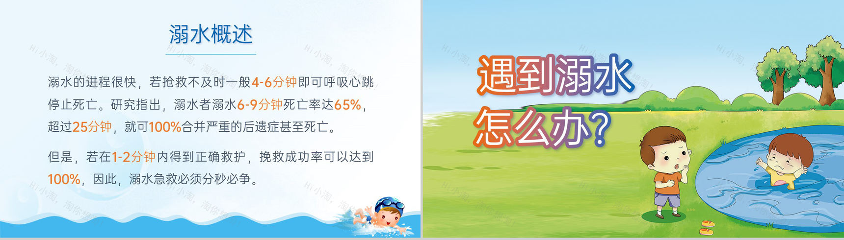 蓝色卡通风珍爱自身生命预防溺水儿童安全教育课PPT模板-2