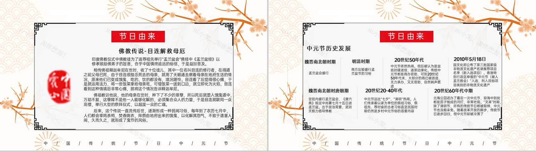 黄色中国风传统节日之中元节习俗介绍PPT模板-4