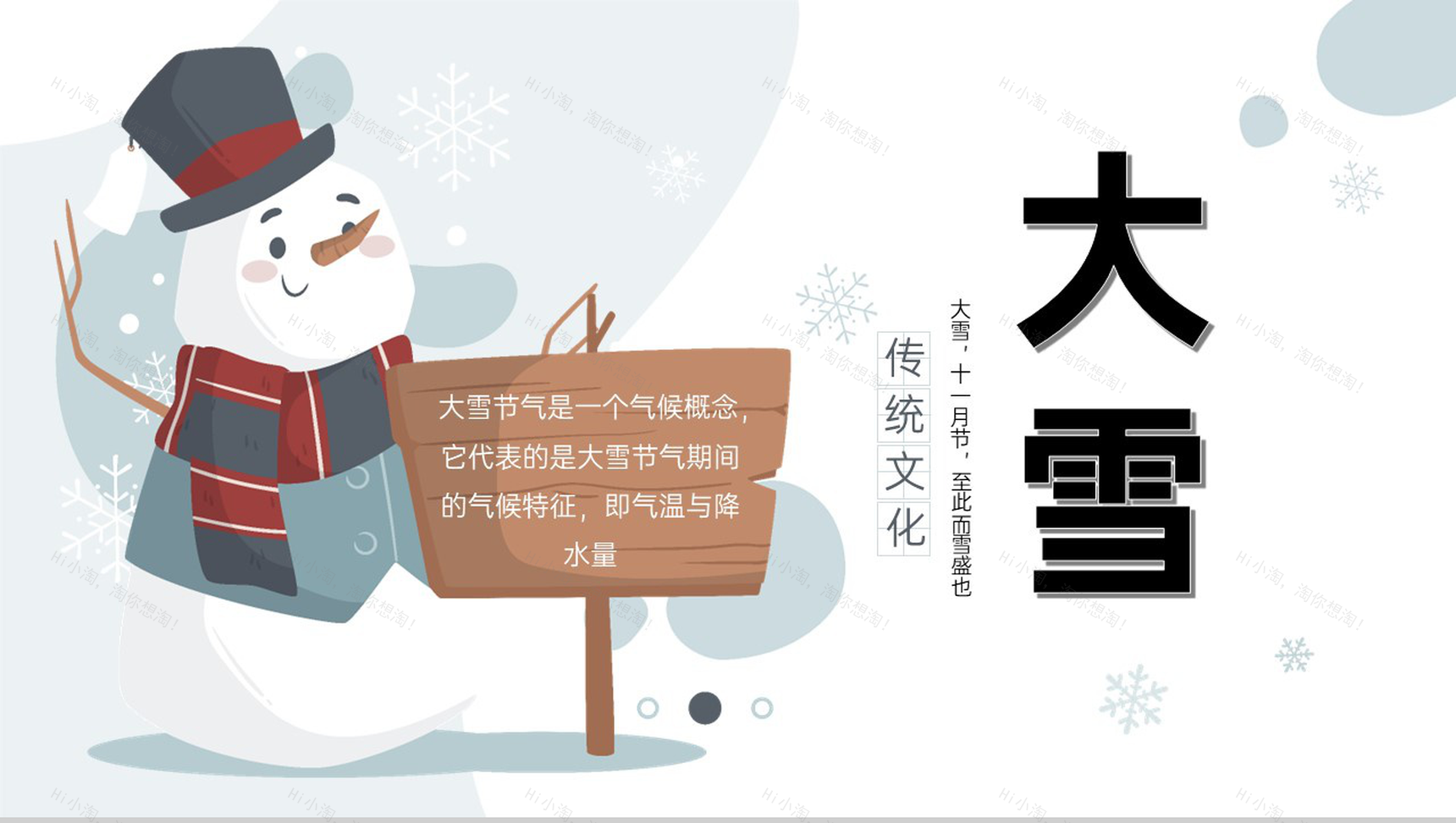 水绿色小清新风传统节气之大雪习俗文化介绍PPT模板-1