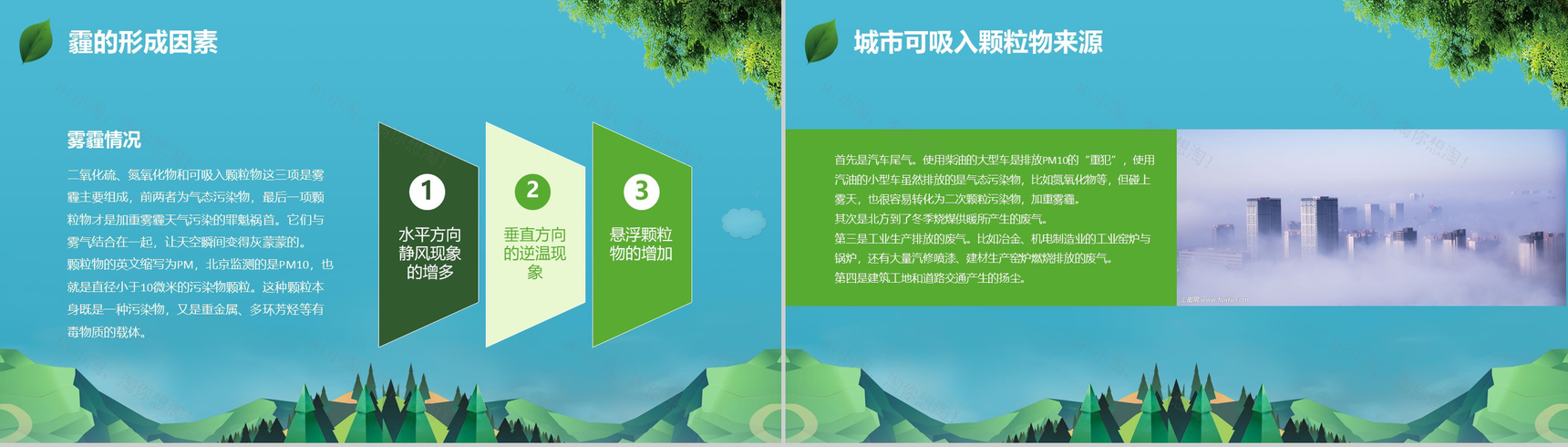 清新简约绿色防治雾霾环境活动策划PPT模板-4