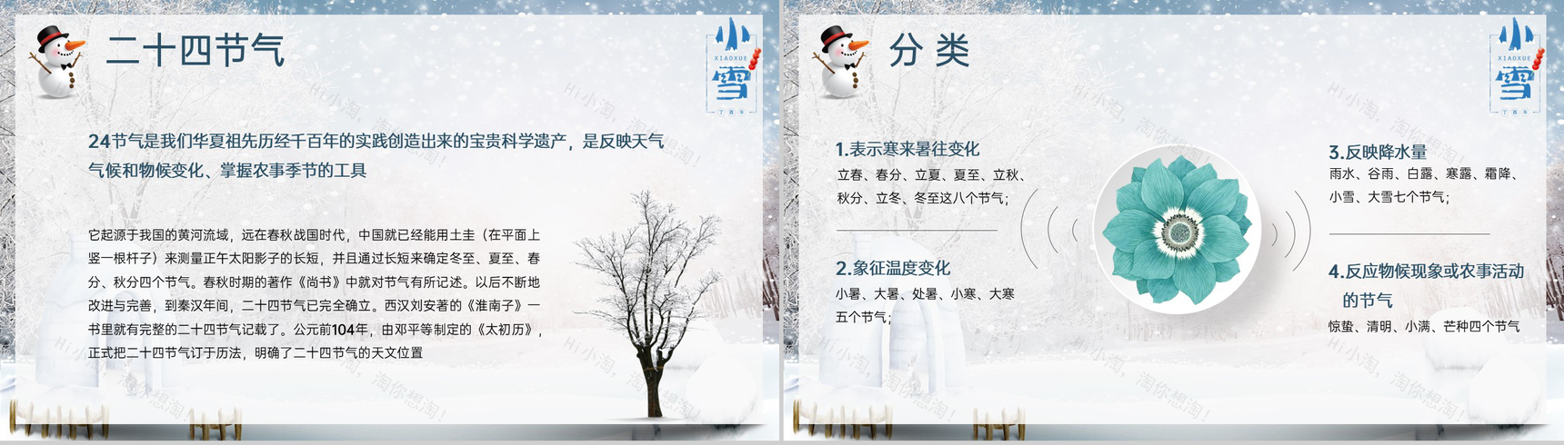 浅蓝简约风二十四节气小雪的气候特征介绍PPT模板-3
