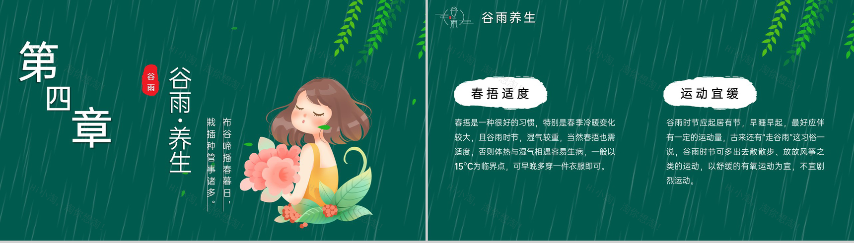 绿色手绘风二十四节气谷雨气候特征介绍PPT模板-10