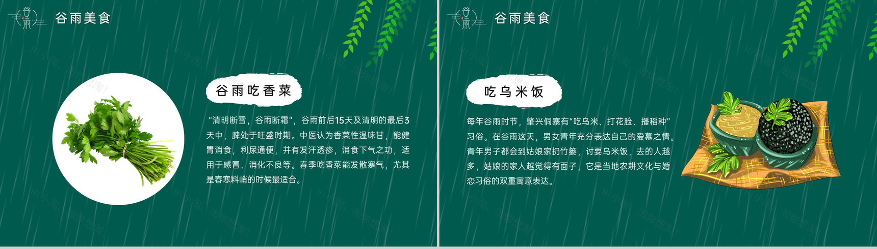 绿色手绘风二十四节气谷雨气候特征介绍PPT模板-9