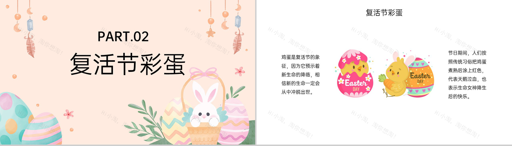 粉色可爱卡通风复活节介绍复活节的由来PPT模板-5