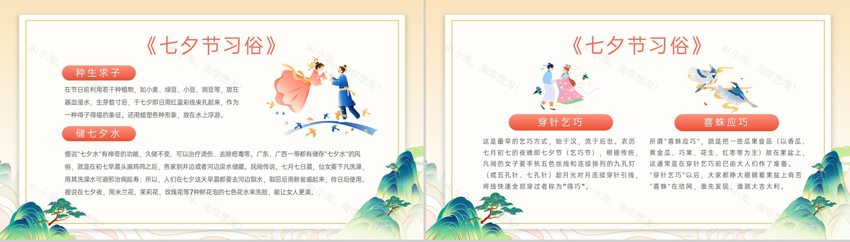 黄色中国风相约七夕但愿朝夕国潮传统七夕节节日介绍PPT模板-6
