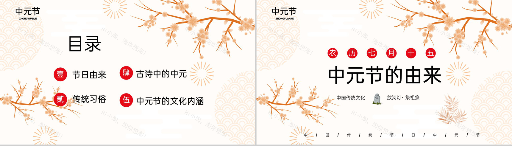 黄色中国风传统节日之中元节习俗介绍PPT模板-2