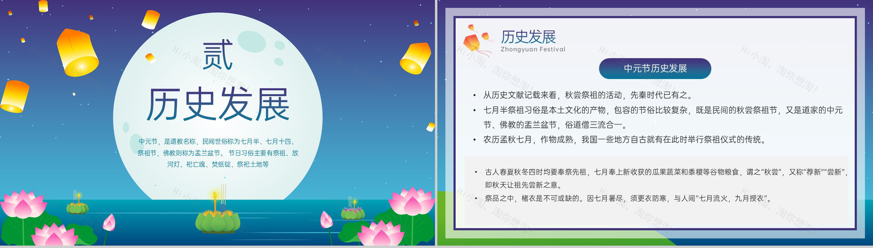 蓝色卡通风中元节历史发展传统文化习俗介绍宣传PPT模板-6