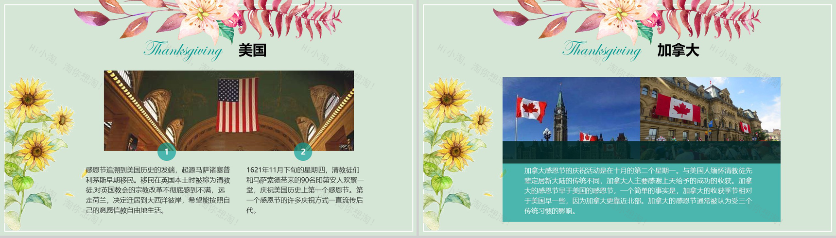 绿色小清新感恩节节日介绍宣传PPT模板-5