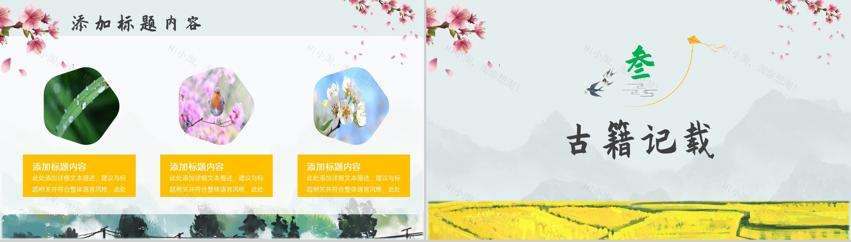 清新简约手绘风格油菜花背景二十四节气之春分PPT-5