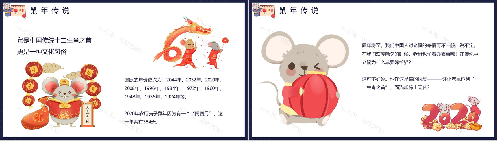 卡通可爱鼠年你好鼠年文化介绍PPT模板-3