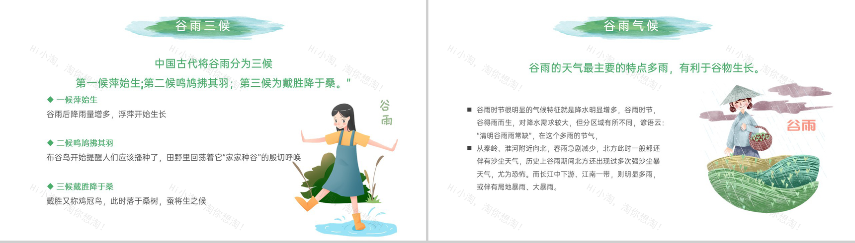 绿色小清新风二十四节气谷雨介绍主题班会PPT模板-4