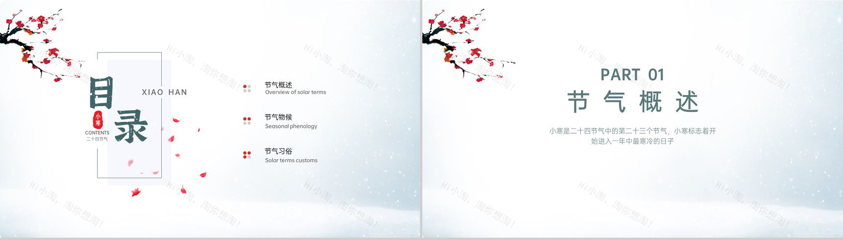 浅青简约中国风二十四节气小寒气候特征介绍PPT模板-2