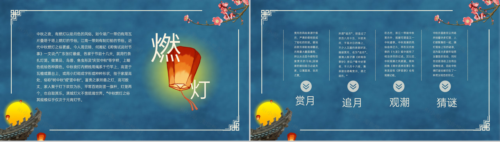蓝色简约中国风花好月圆中秋节介绍中秋习俗PPT模板-6