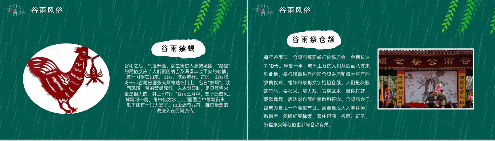 绿色手绘风二十四节气谷雨气候特征介绍PPT模板-6