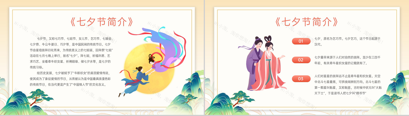 黄色中国风相约七夕但愿朝夕国潮传统七夕节节日介绍PPT模板-3