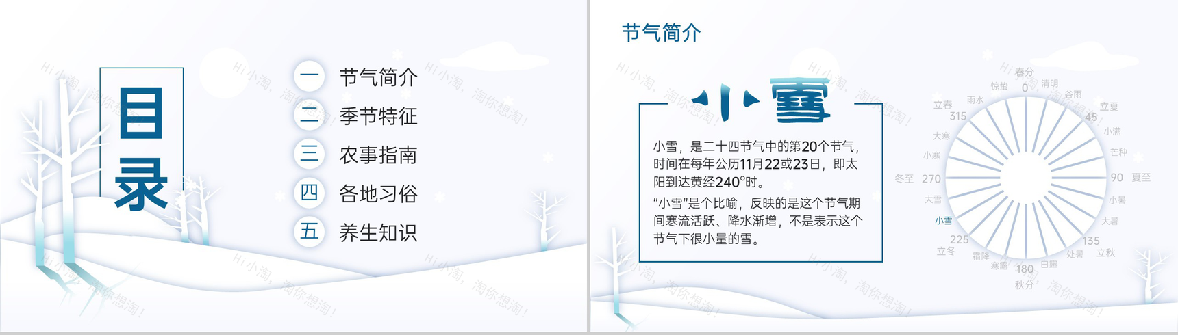 蓝色简约风中国传统节气小雪气候特征介绍PPT模板-2