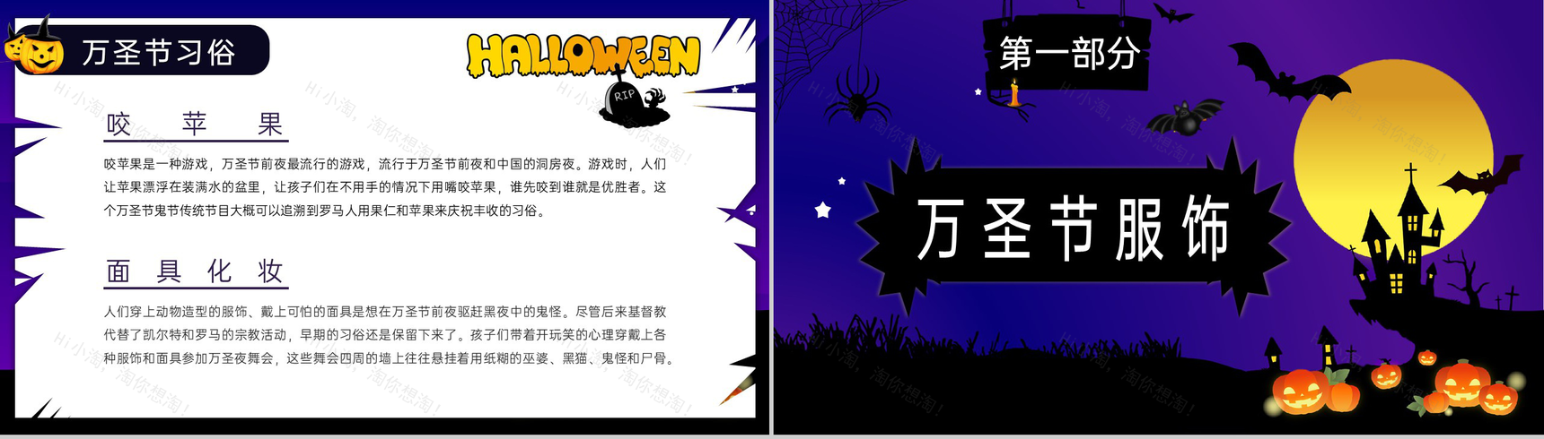 蓝黑卡通风万圣节活动主题介绍万圣节的服饰PPT模板-6