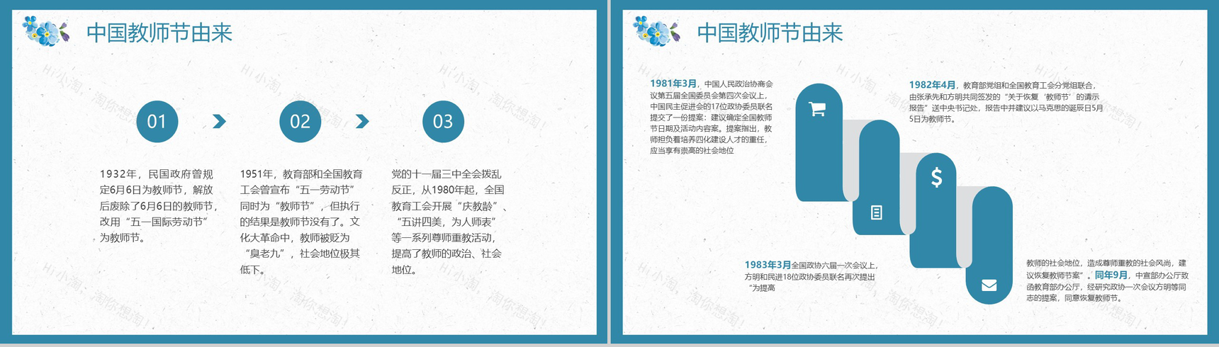 蓝色小清新花卉设计教师节主题PPT模板-5