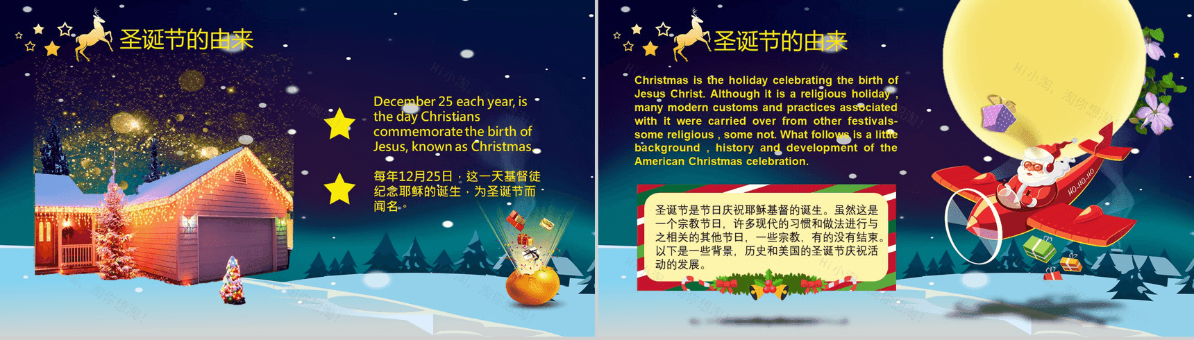 深色欢乐创意唯美圣诞节英文介绍PPT模板-2