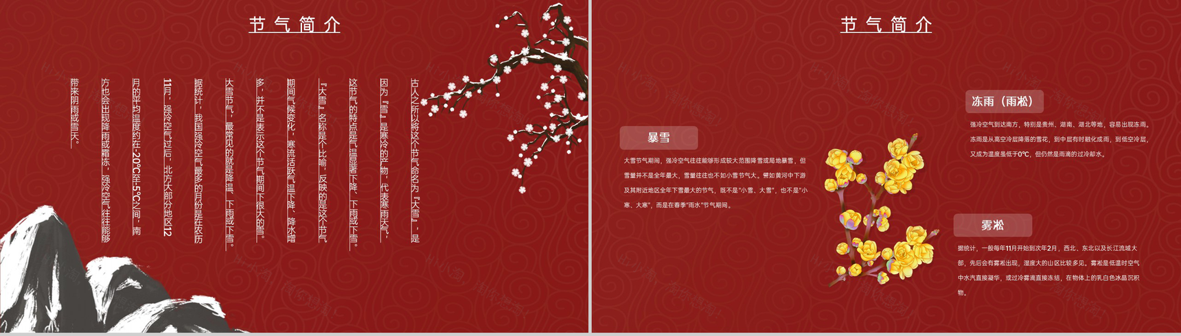 红色中国风传统二十四节气大雪主题工作总结汇报PPT模板-4