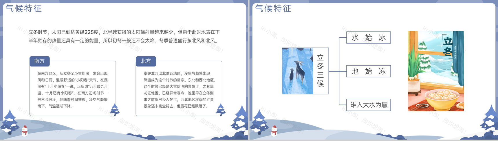 蓝灰小清新风传统二十四节气之立冬节气介绍PPT模板-5
