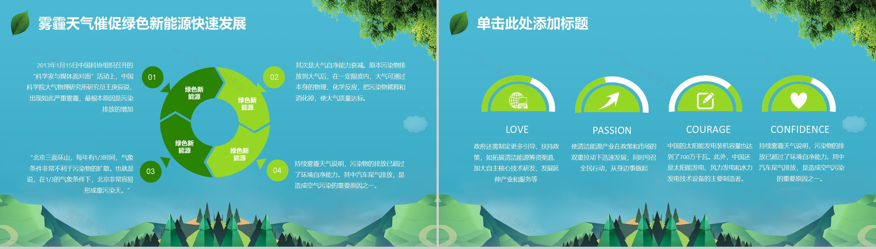清新简约绿色防治雾霾环境活动策划PPT模板-11