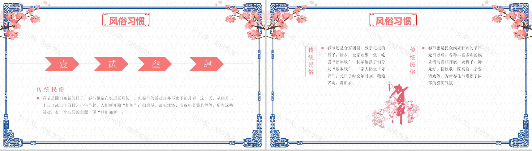 蓝色简约春节习俗传统节日习俗PPT模板-6