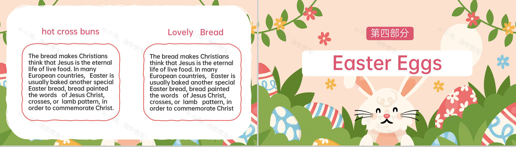 粉色可爱卡通风复活节英文介绍课件PPT模板-8