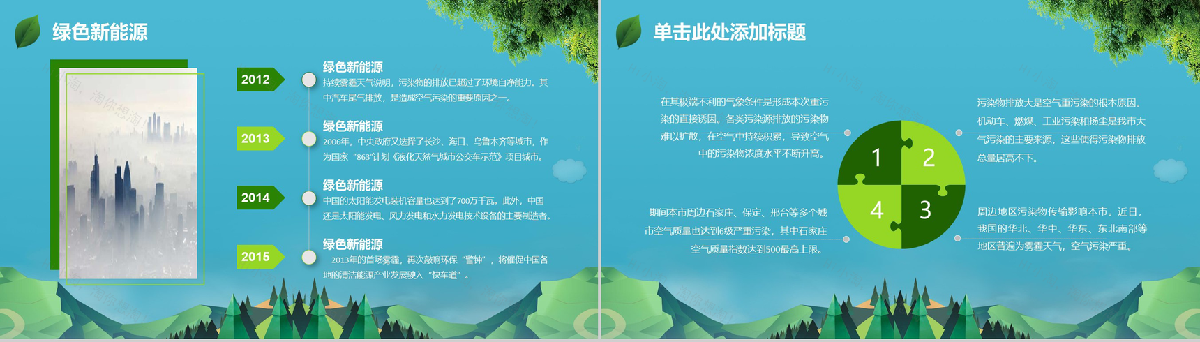 清新简约绿色防治雾霾环境活动策划PPT模板-8
