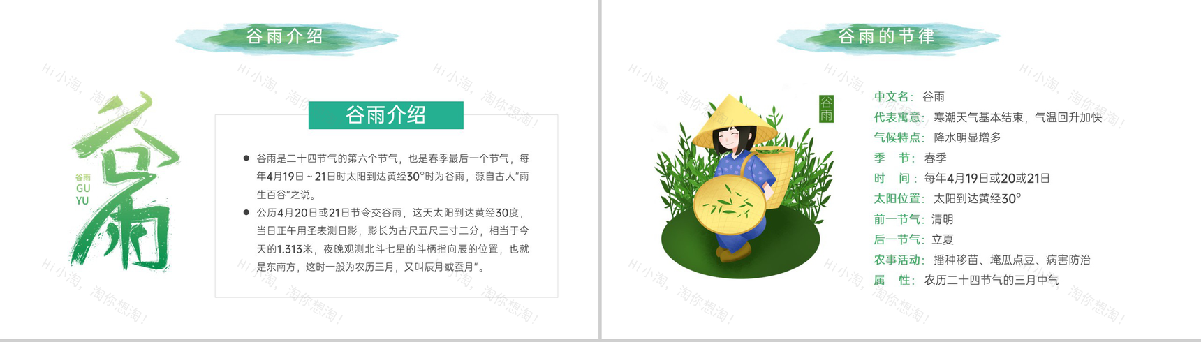 绿色小清新风二十四节气谷雨介绍主题班会PPT模板-3