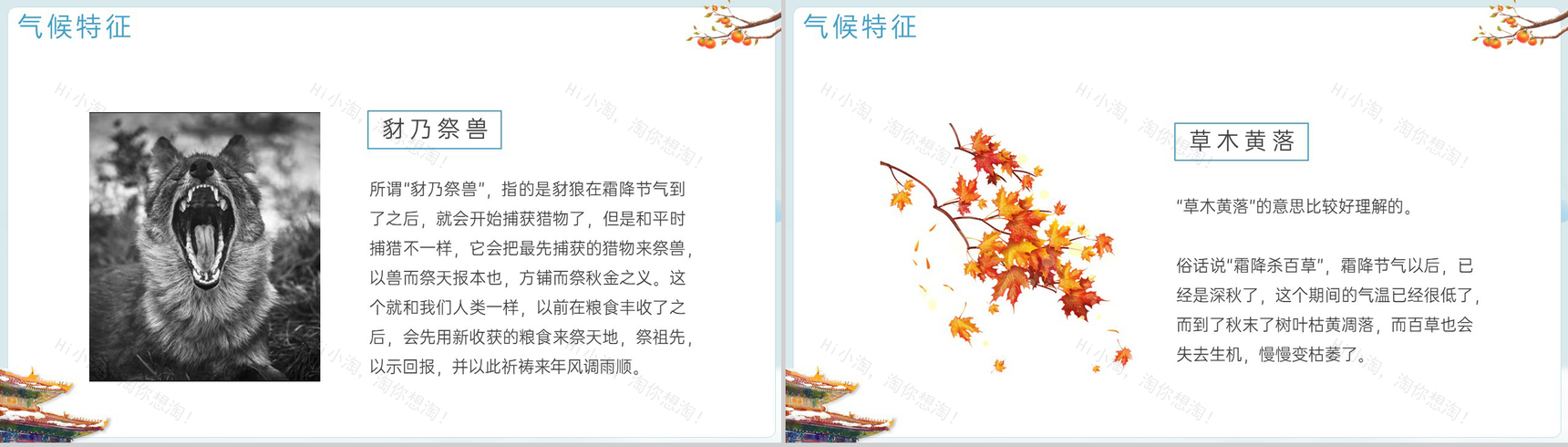 蓝色简约风霜降传统节气介绍霜降的气候特征PPT模板-6