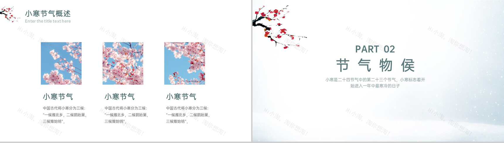 浅青简约中国风二十四节气小寒气候特征介绍PPT模板-4