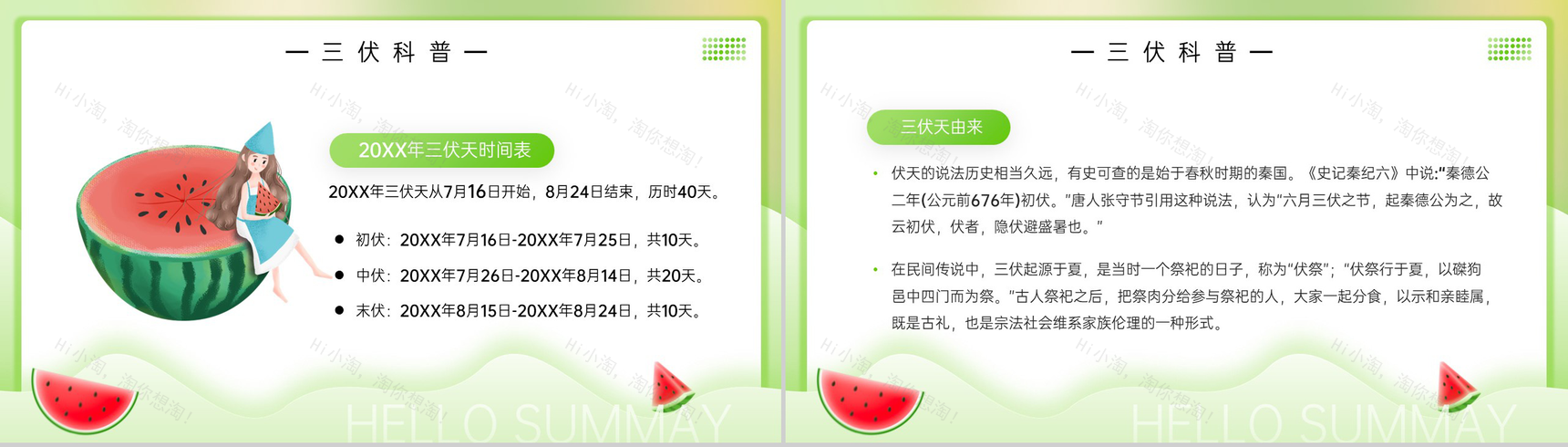 绿色卡通风热在三伏之三伏天科普介绍PPT模板-4