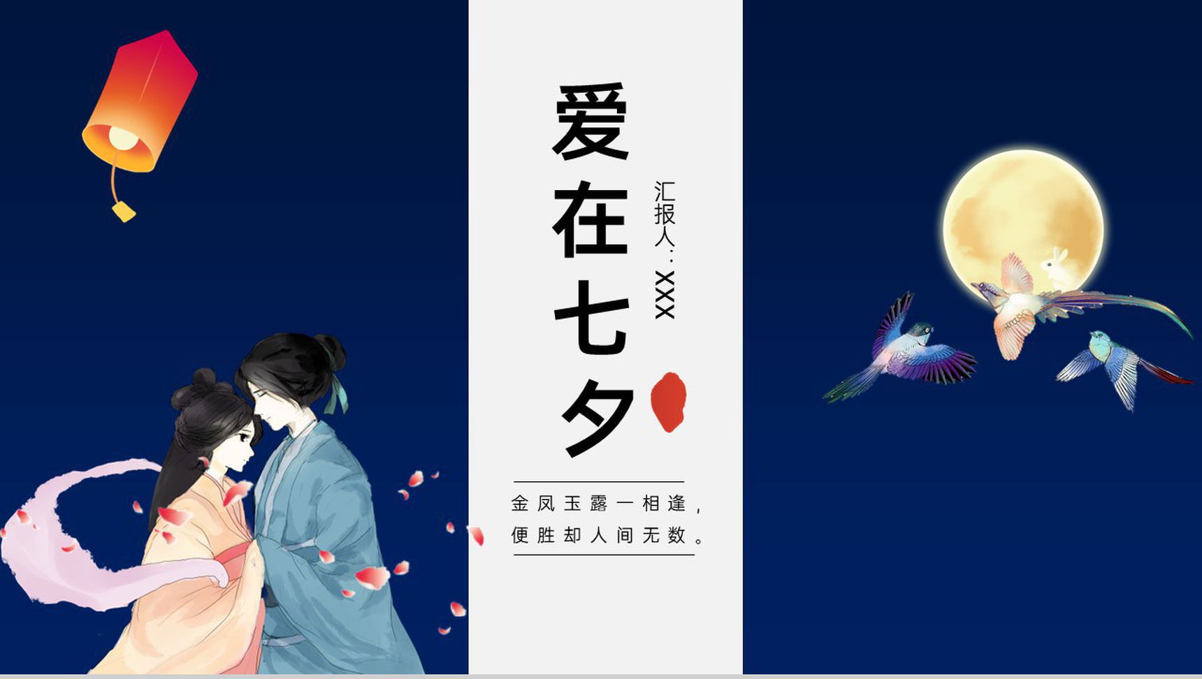 蓝色简约风爱在七夕情人节主题活动宣传方案PPT模板