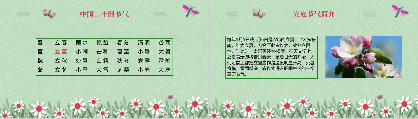 绿色淡雅清新二十四节气之立夏主题班会PPT模板-2