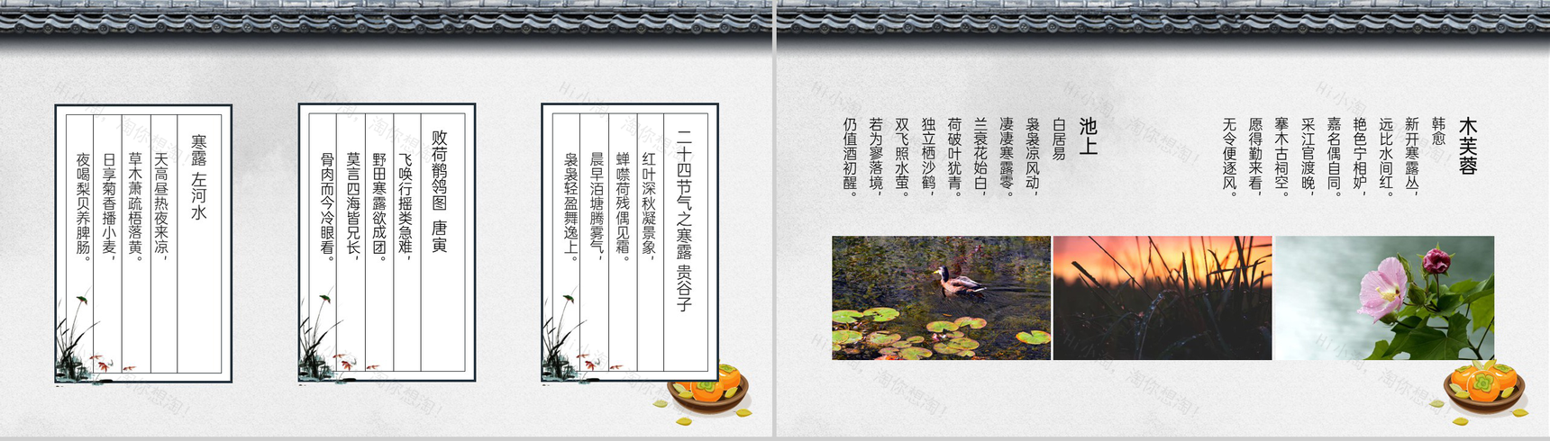 灰色简约中国风二十四节气介绍寒露习俗PPT模板-12